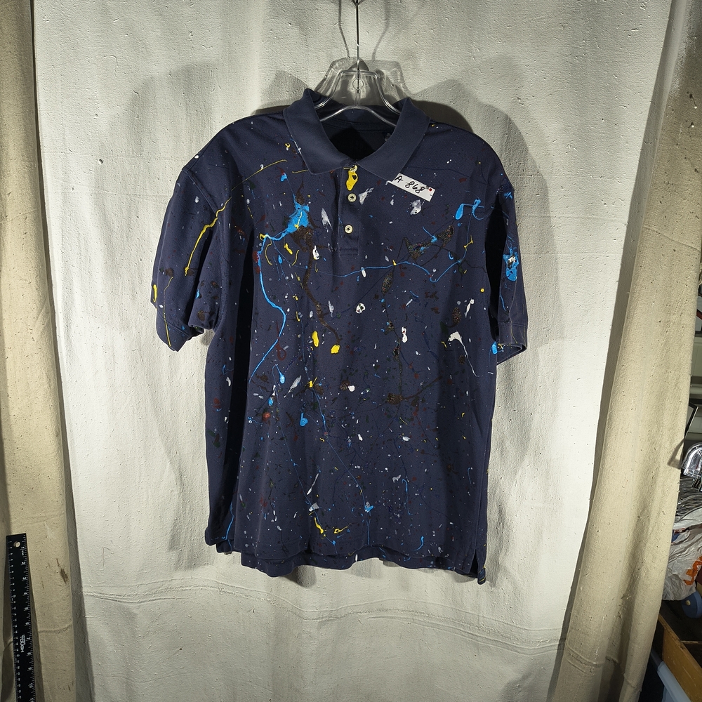 Timothy Designs Men's Size Medium Blue Polo Shrt W/Unique Street Wear Art Design